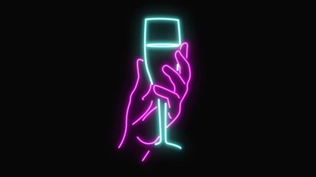 A glowing neon sign with an image on a dark background, symbolizing various themes, food, drinks, cafes, bars, flowers, beauty, cars, and other items.