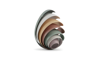 Abstract sculptural form with layered, curved elements in a range of earth-toned hues  isolated on white background.generative ai