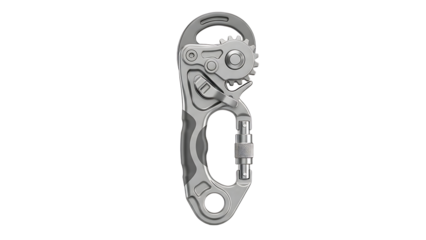 Climbing Carabiner with Gear Mechanism in Silver Metallic Finish for Safety Equipment