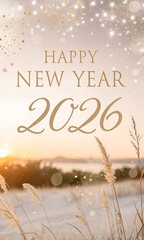 Happy New Year 2026 soft aesthetic background, pastel gold and cream tones, gentle sparkle, elegant handwritten typography, calm festive mood, minimal yet premium look, high resolution
