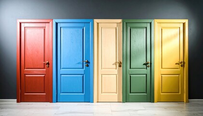 Obraz premium Colorful Doors - A Spectrum of Opportunities and Choices.