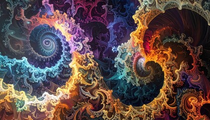 Colorful Fractal Spirals - A Mesmerizing Abstract Design with Intricate Details.