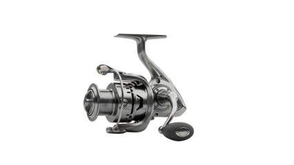 Metallic Fishing Reel on White Background in Closeup