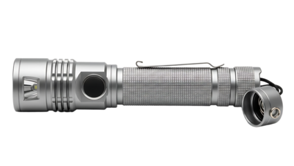 Silver Tactical LED Flashlight with Adjustable Focus and Compact Design