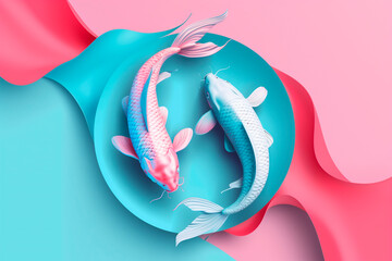 Pisces Zodiac Pop Art Background with Colorful Bull Symbol