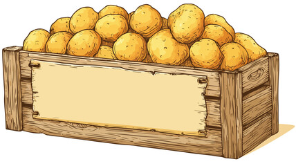 Vibrant Cartoon Style Banner Ad with Fresh Potatoes in Wooden Box