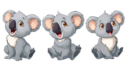 Cute Funny Koala Cartoon Character on White Background with Outline