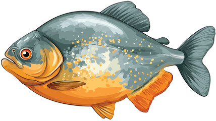 Colorful Piranha Fish Cartoon Vector with Outline on White Background