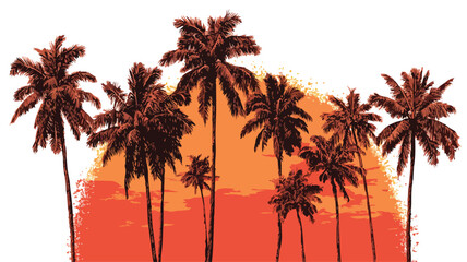 Silhouetted Palm Trees at Sunset Vector Illustration Isolated on White Background