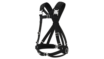 Black Adjustable Hiking Backpack Harness on White Background for Outdoor Sport Equipment