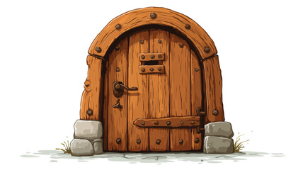 Rustic Wooden Door Cartoon Vector Illustration with Woodgrain Texture