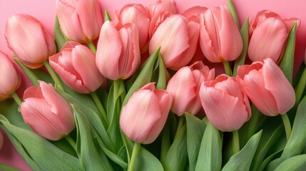 Obraz premium A delicate floral arrangement of elegant pink tulips against a soft backdrop
