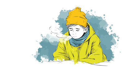 Sick Boy Shivering Vector Outline Isolate Photo
