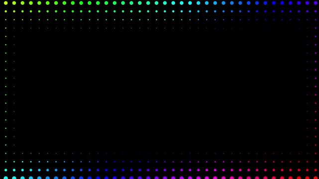 Colorful Rainbow Dotted Frame Animation with Glowing Neon Lights on Black Background Loop