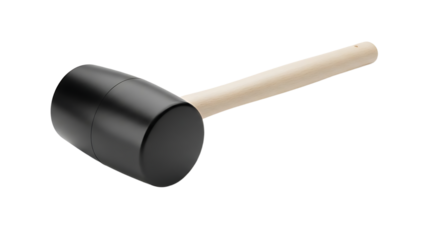 Black Rubber Mallet with Wooden Handle on White Background