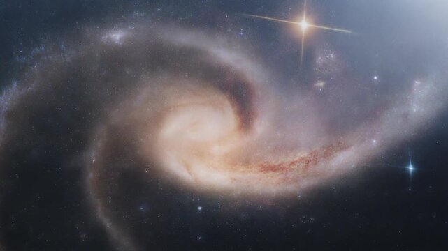 Cinematic video of the Milky Way galaxy slowly rotating in deep space, detailed spiral arms, glowing star clusters, dark cosmic background, smooth motion, no text, no logos, 4K UHD
