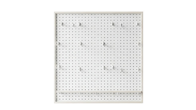 White Pegboard Panel with Hooks for Display and Organization