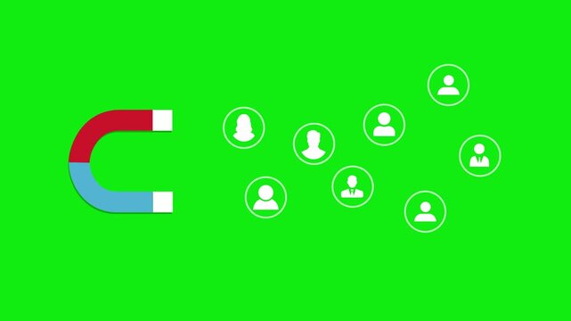 Customer acquisition concept. Business lead, Inbound marketing, customer retention. 3D magnet attract audience of Motion graphics. 4k
