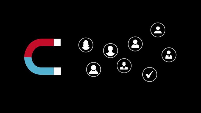 Customer acquisition concept. Business lead, Inbound marketing, customer retention. 3D magnet attract audience of Motion graphics. 4k