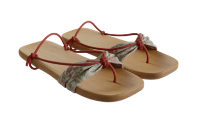 Red strappy floral sandals isolated on transparent background