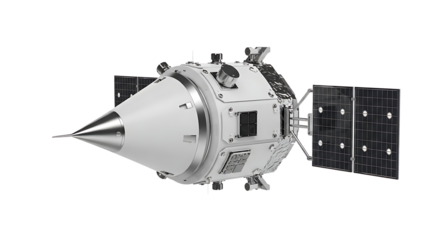 Spacecraft with Solar Panels and Large Cone-shaped Nose on White Background