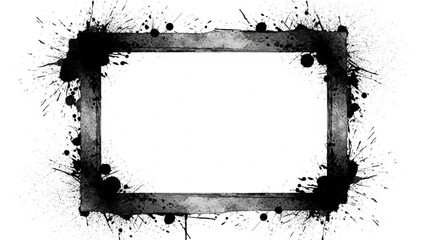 Black ink splatter frame border on for photo or text
