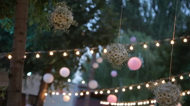 festive street decoration with lanterns