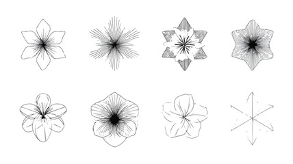 Obraz premium Elegant Geometric Flower Icons in Line Art Vector with Outline for Design Projects