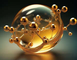 captivating molecule displayed inside a shimmering liquid bubble