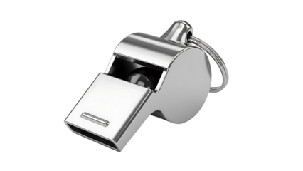 Metallic Whistle with Keychain in Closeup on White Background