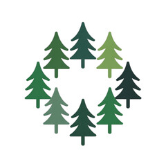 Obraz premium Collection of green pine trees arranged in a circular pattern Vector, illustration