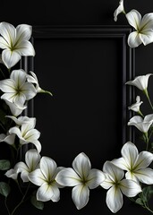 Black frame and white flowers on black background for obituary notice funeral announcement necrology funeral flowers funeral flower death grief ceremony floral loss dead sadness cemetery bouquet mourn
