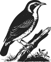 Bird branch perch nature line art engraving art transparent and eps