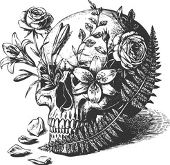 Skull flower art engraving transparent and eps