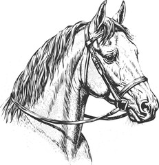 Elegant horse head sketch monochrome engraving art transparent and eps