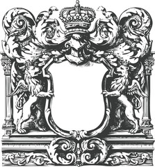 Intricate scrollwork baroque style decorative frame engraving art transparent and eps