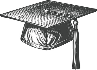 Graduation cap detailed engraving art transparent and eps