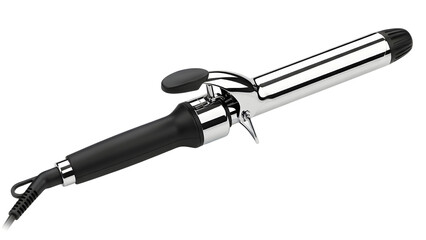 Silver and Black Hair Curling Iron Product Shot Isolated on White Background