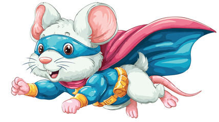 Cute Mouse Superhero Cartoon Character with Outline Vector Illustration