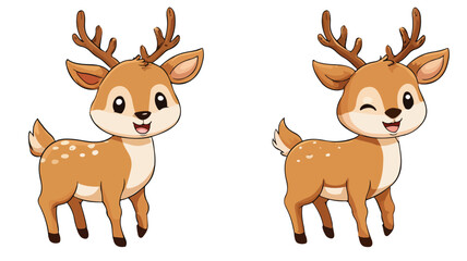 Adorable Cartoon Deer Smiling Happily in Outline Style on White Background