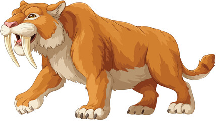 Adorable Sabertoothed Cat Cartoon Vector Illustration for Isolated Design