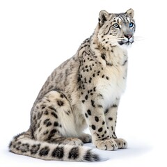 Fototapeta premium Majestic Snow Leopard Sitting on White Background