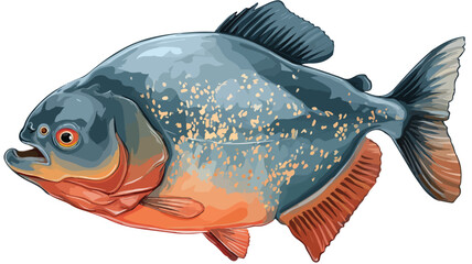 Colorful Piranha Fish Cartoon Vector with Outline on White Background