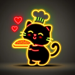 Fototapeta premium Neon Kawaii cat bakery sign