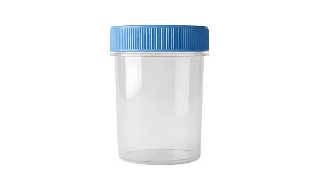 Clear Plastic Container with Blue Ribbed Lid Product Shot Isolated on White
