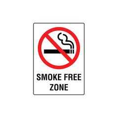 Smoke Free Zone Sign Vector Design Prohibition Warning Sticker For Health Safety
