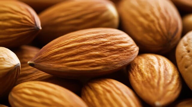 Close-up of almonds with textured brown shells, showcasing their natural patterns and colors
