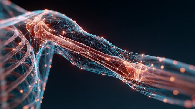 Vibrant digital network connections glowing in dark space - Powered by Adobe