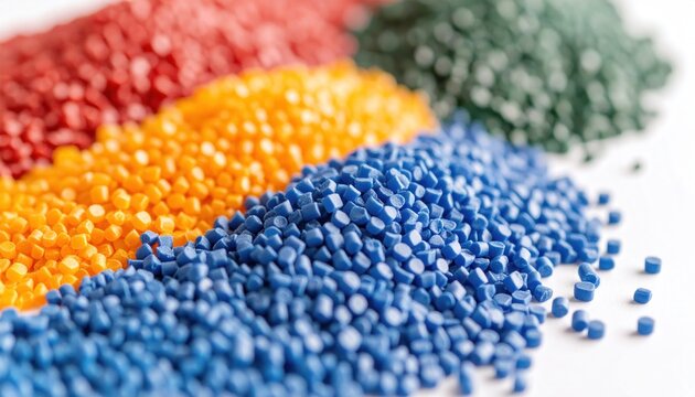 Colorful Plastic Pellets - A Close-Up View of Polymer Materials.