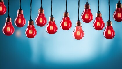red light bulbs hanging against a blue background representing innovation creativity and bright new ideas